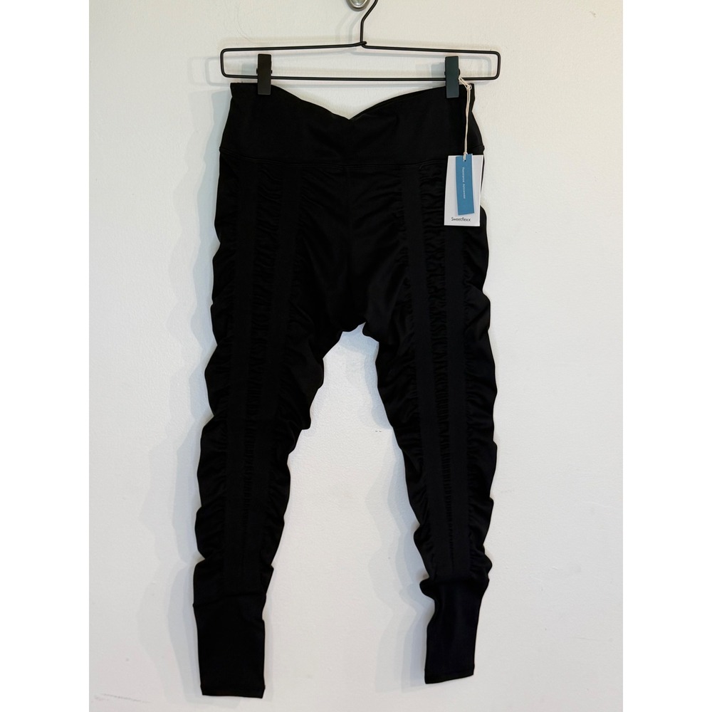 Sweetflexx Black Resistance Activewear Ruched Leggings Womens Size 8 NWT